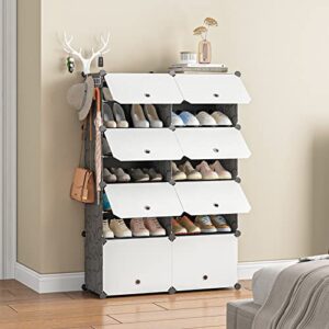 Aeitc Shoe Rack Organizer Shoe Organizer Shoe Storage Cabinet Narrow Standing Stackable Space Saver Shoe Rack (32 pairs, White)