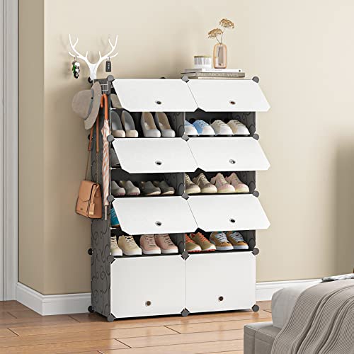 Aeitc Shoe Rack Organizer Shoe Organizer Shoe Storage Cabinet Narrow Standing Stackable Space Saver Shoe Rack (32 pairs, White)