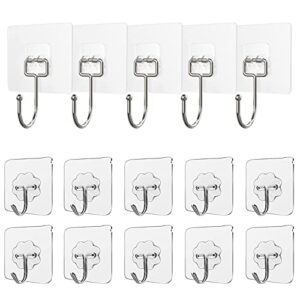 yozone 15 piece heavy duty sticky hooks ,waterproof and oilproof transparent reusable seamless hooks with 22lb(max)for bathroom,kitchen and home sticky hooks (5large+10small)