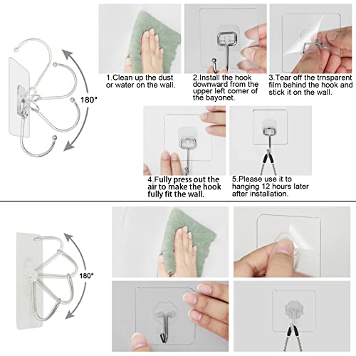 Yozone 15 Piece Heavy Duty Sticky Hooks ,Waterproof and Oilproof Transparent Reusable Seamless Hooks with 22lb(Max)for Bathroom,Kitchen and Home Sticky Hooks (5Large+10small)