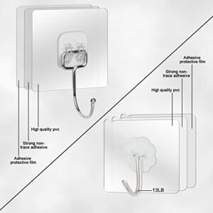 Yozone 15 Piece Heavy Duty Sticky Hooks ,Waterproof and Oilproof Transparent Reusable Seamless Hooks with 22lb(Max)for Bathroom,Kitchen and Home Sticky Hooks (5Large+10small)