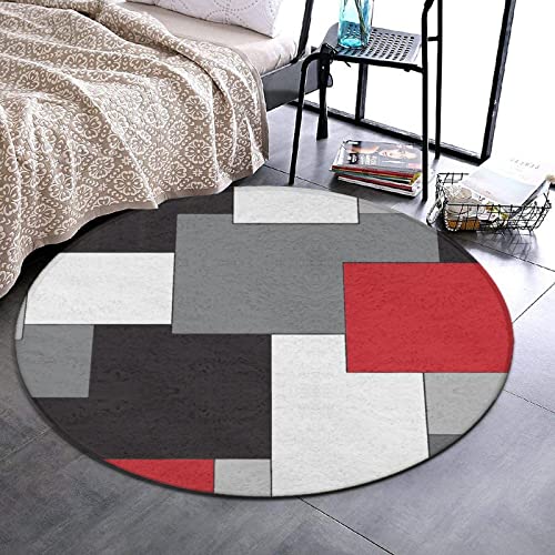 Super Soft Round Area Rug Play Mat Circle Floor Mat Carpet Mat for Bedroom Living Room Nursery Decor, 3ft Diameter, White Grey Black Red Irregular Geometric