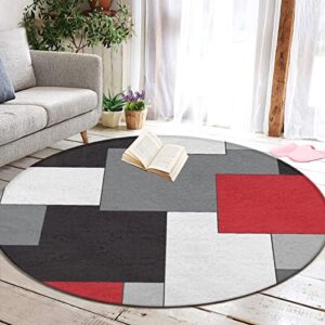 Super Soft Round Area Rug Play Mat Circle Floor Mat Carpet Mat for Bedroom Living Room Nursery Decor, 3ft Diameter, White Grey Black Red Irregular Geometric