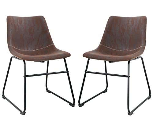 BestOffice Dining Chairs Set of 2 Kitchen Chairs Living Room Chairs 18" W x 20" D x 30" H Inches Counter Stools with Backs Leather Island Chairs,Brown