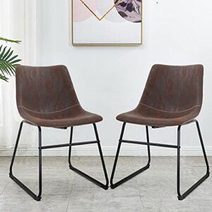 BestOffice Dining Chairs Set of 2 Kitchen Chairs Living Room Chairs 18" W x 20" D x 30" H Inches Counter Stools with Backs Leather Island Chairs,Brown