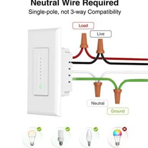 GHome Smart Smart Dimmer Switch Work with Alexa Google Home, Neutral Wire Required 2.4GHz Wi-Fi Switch for Dimming LED CFL INC Light Bulbs, Single Pole, UL Certified, No Hub Required, 1Pack