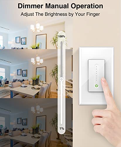 GHome Smart Smart Dimmer Switch Work with Alexa Google Home, Neutral Wire Required 2.4GHz Wi-Fi Switch for Dimming LED CFL INC Light Bulbs, Single Pole, UL Certified, No Hub Required, 1Pack