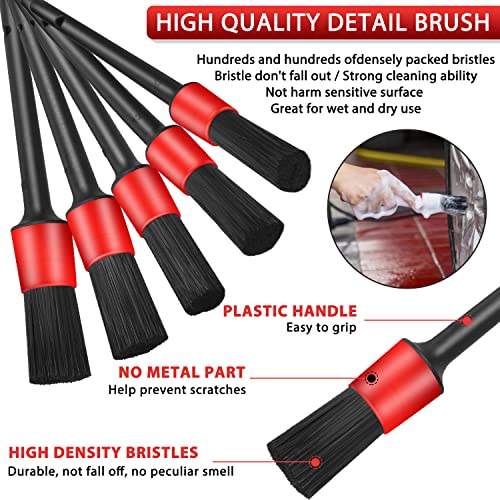 10 Pcs Car Detailing Brush Set ,Including 5 pcs Detail Brush , 3 pcs Wire Brush , Air Conditioner Brush and Microfiber Towel for Cleaning Wheels,Dashboard,Interior,Exterior,Leather, Air Vents, Emblems