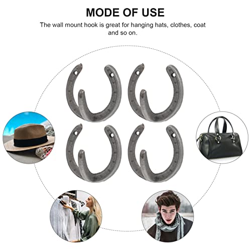 Happyyami Coat Hooks 4pcs Vintage Wall Hanger Cast Iron Horseshoe Hooks Heavy Duty Clothes Hanger for Hanging Coat Hat Key Towel