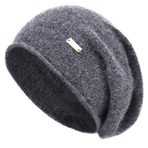 jaxmonoy cashmere slouchy knit beanie hat for women winter soft warm ladies wool knitted skull beanies cap - dark grey