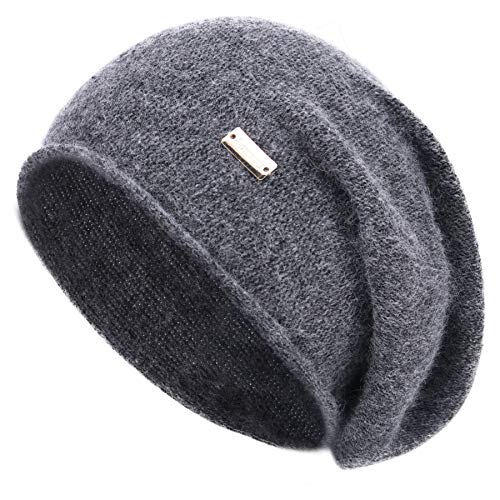 jaxmonoy Cashmere Slouchy Knit Beanie Hat for Women Winter Soft Warm Ladies Wool Knitted Skull Beanies Cap - Dark Grey