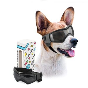 petleso dog goggles small breed, uv protection dog sunglasses for medium dog outdoor riding driving, medium black
