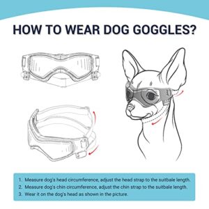 PETLESO Dog Goggles Small Breed, UV Protection Dog Sunglasses for Medium Dog Outdoor Riding Driving, Medium Black