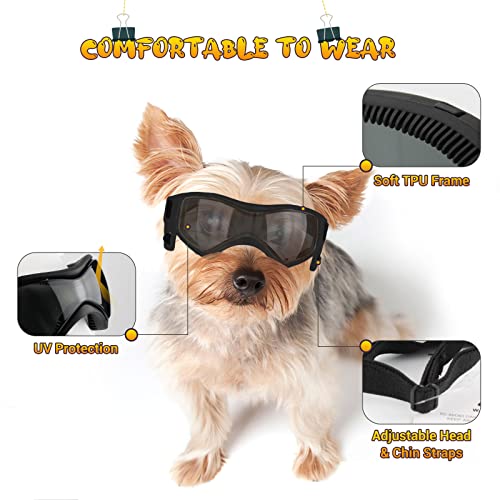 PETLESO Dog Goggles Small Breed, UV Protection Dog Sunglasses for Medium Dog Outdoor Riding Driving, Medium Black