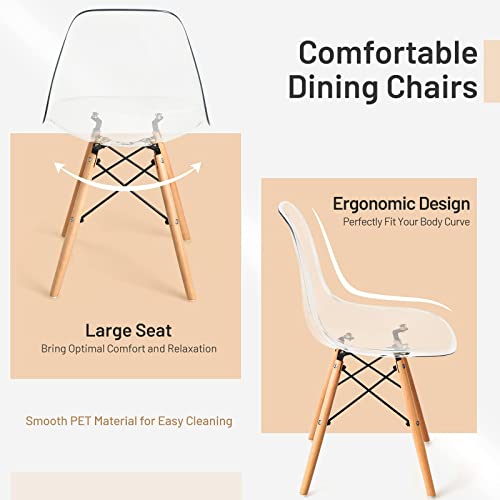 Giantex Dining Chairs Set of 4, Clear Acrylic Dining Chairs with Beech Wood Legs, Max Load 330 Lbs, Pre Assembled Transparent Kitchen Chairs, Modern Mid Century Plastic Dining Side Chair