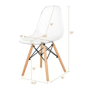 Giantex Dining Chairs Set of 4, Clear Acrylic Dining Chairs with Beech Wood Legs, Max Load 330 Lbs, Pre Assembled Transparent Kitchen Chairs, Modern Mid Century Plastic Dining Side Chair