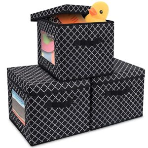 keaxinty fabric storage boxes with lids, 3 pack of 13 inch cube storage bins, foldable organizer to store toys,towels,clothes,books in home, shelves,bedroom,office