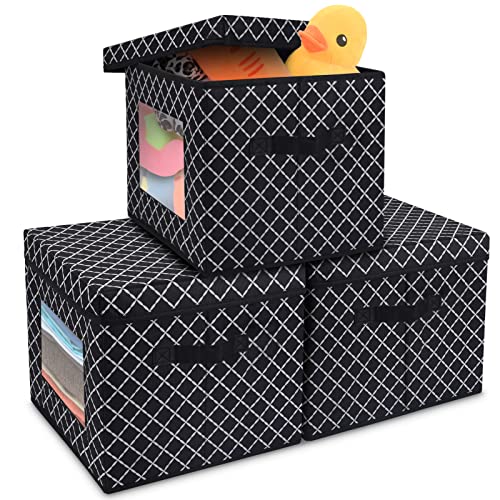 Keaxinty Fabric Storage Boxes With Lids, 3 Pack of 13 inch Cube Storage Bins, Foldable Organizer to Store Toys,Towels,Clothes,Books in Home, Shelves,Bedroom,Office