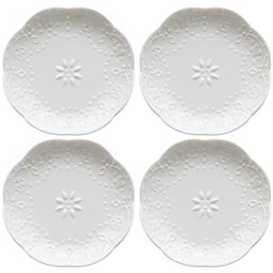 sizikato 4pcs white porcelain appetizer plate, 4-inch sauce plate, lace embossed
