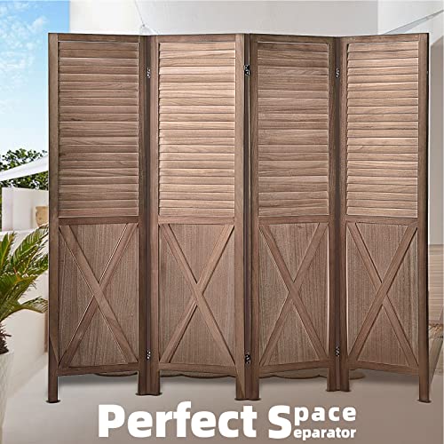 Room Dividers and Folding Privacy Screens Room Divider 5.6 FT Tall, Wood Room Divider Wall Folding Screen,4 Panel Room Divider Wall 16" Wide Panel,Brown