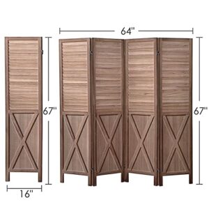 Room Dividers and Folding Privacy Screens Room Divider 5.6 FT Tall, Wood Room Divider Wall Folding Screen,4 Panel Room Divider Wall 16" Wide Panel,Brown