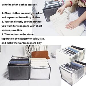 S-SNAIL-OO 7 Grids Washable Wardrobe Clothes Organizer, 2PCS Foldable Visible Grid Storage Box with Multiple Layers, Storage Containers for Scarves, Leggings (Jeans Grid, 2White)