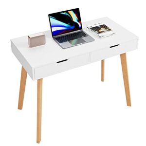 pupl writing computer desk, home office desk with two large capacity drawer writing study table modern makeup vanity table for bedroom console table laptop desk