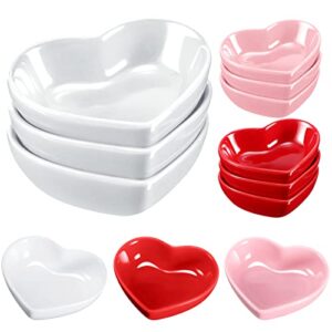 9 pieces heart shaped bowls valentine's day multipurpose ceramic heart sauce dish seasoning heart shaped serving bowls sushi dipping kawaii bowl trinket dish for home kitchen, multiple colour