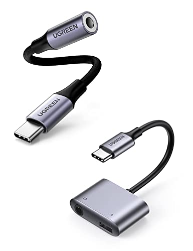 UGREEN Braided USB C to 3.5mm Audio Adapter and 2 in 1 USB C to 3.5mm Headphone and Charger Adapter Bundle