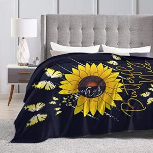 Ultra Soft Blanket Sunflower and Butterfly Throws Blanket Plush Fuzzy Lightweight Couch Sofa Bed Warm Cozy Flannel Blanket for Kids and Adults Gift 50 X 40