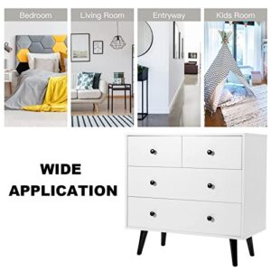 Tangkula 4 Drawer Dresser, Wooden Chest of Drawers, Freestanding Storage Cabinet with Legs & Metal Handles, Modern Storage Drawer for Bedroom, Living Room, Cloakroom, Nursery Room (White)