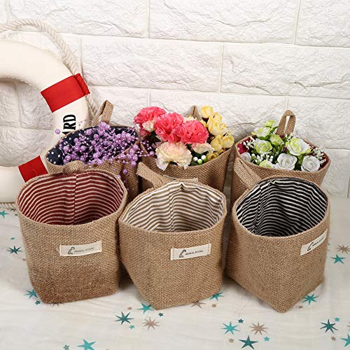 Cotton Linen Laundry Hamper Bag, Cotton Linen Hamper Hanging Clothes Bag for Home Gadget Storage Organizer Foldable Basket Bin (Blue Stripe)