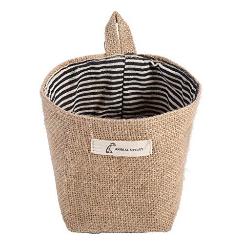 Cotton Linen Laundry Hamper Bag, Cotton Linen Hamper Hanging Clothes Bag for Home Gadget Storage Organizer Foldable Basket Bin (Blue Stripe)