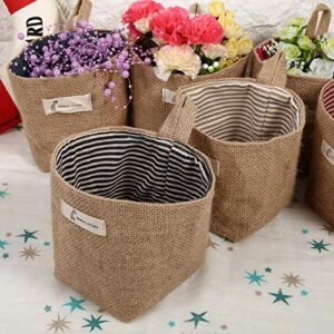 Cotton Linen Laundry Hamper Bag, Cotton Linen Hamper Hanging Clothes Bag for Home Gadget Storage Organizer Foldable Basket Bin (Blue Stripe)