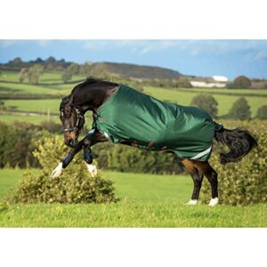 horseware rambo original turnout blanket with leg arches (100g medium-lite), size: 81, color: green (red trim)