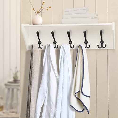 Dseap Wall Shelf with 5 Tri Hooks, 24" Heavy Duty Coat Rack Wall Mount with Shelf, Shelf with Hooks Underneath for Entryway, Mudroom, Kitchen, Bathroom, White & Black,D02ZT24WHT1