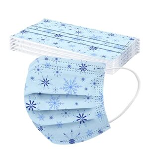 Wtosuhe 50Pcs Adults Disposable Frozen Snowflake Face_Masks with Cartoon Designs, 3-Ply Winter Breathable FaceMasks with Nose Wire for Women Man Holiday Work Travel (Snow_C) (Snow_C)