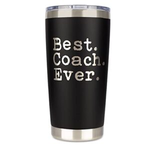 jenvio coach gifts | best coach ever | stainless steel travel tumbler coffee mug with 2 lids and 2 straws - football | soccer | tennis cross country appreciation (20 ounce black)