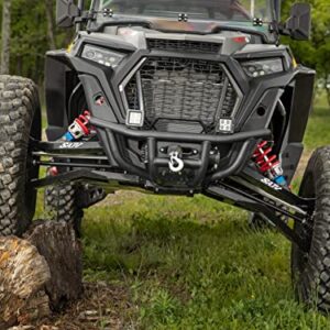 SuperATV Winch-Ready Front Bumper for Polaris RZR XP Turbo S (See Fitment) - Made of Heavy Duty Steel Tubing - 4500 Lb. SuperATV Winch with Synthetic Rope Included - Black, UV Resistant Powder Coating
