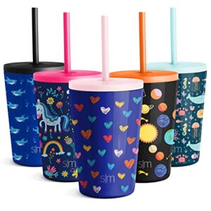 simple modern toddler cup with lid and silicone straw | kids water bottle tumbler insulated stainless steel thermos | classic collection | 12oz, color me hearts