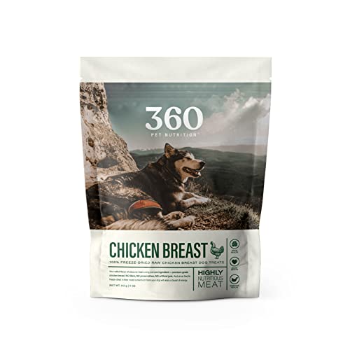 360 Pet Nutrition Freeze Dried Raw Single Ingredient Liver Treats - for Dogs, Made in The USA, 4 Ounce (Beef Liver, Bison Liver, Chicken Liver) (Chicken Breast)