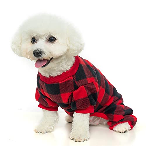 MUDAN Dog Sweaters Grid for Cold Weather Cat Apparel (RED, M)