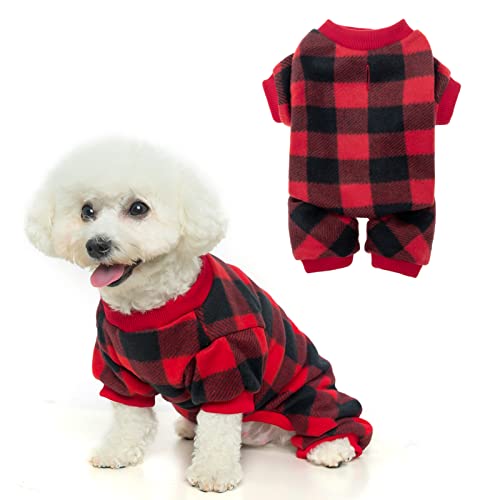 MUDAN Dog Sweaters Grid for Cold Weather Cat Apparel (RED, M)