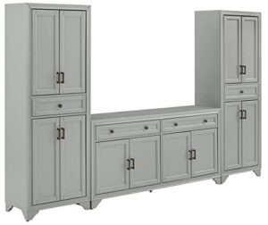 crosley furniture tara 3-piece sideboard and pantry set, distressed gray