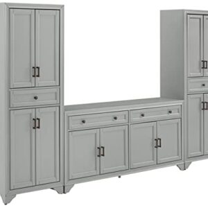 Crosley Furniture Tara 3-Piece Sideboard and Pantry Set, Distressed Gray