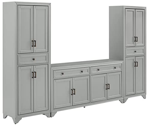 Crosley Furniture Tara 3-Piece Sideboard and Pantry Set, Distressed Gray