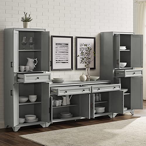 Crosley Furniture Tara 3-Piece Sideboard and Pantry Set, Distressed Gray