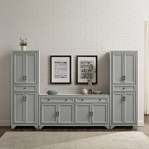 Crosley Furniture Tara 3-Piece Sideboard and Pantry Set, Distressed Gray