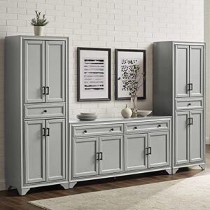 Crosley Furniture Tara 3-Piece Sideboard and Pantry Set, Distressed Gray