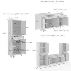 Crosley Furniture Tara 3-Piece Sideboard and Pantry Set, Distressed Gray